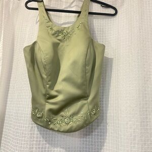 Vintage Floral Embroidered Women's Fancy Dress in Light Green